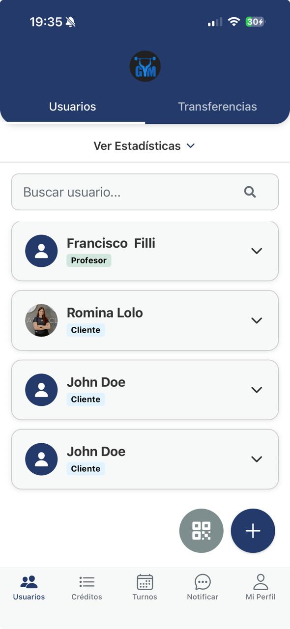 Muestra del panel de administrador