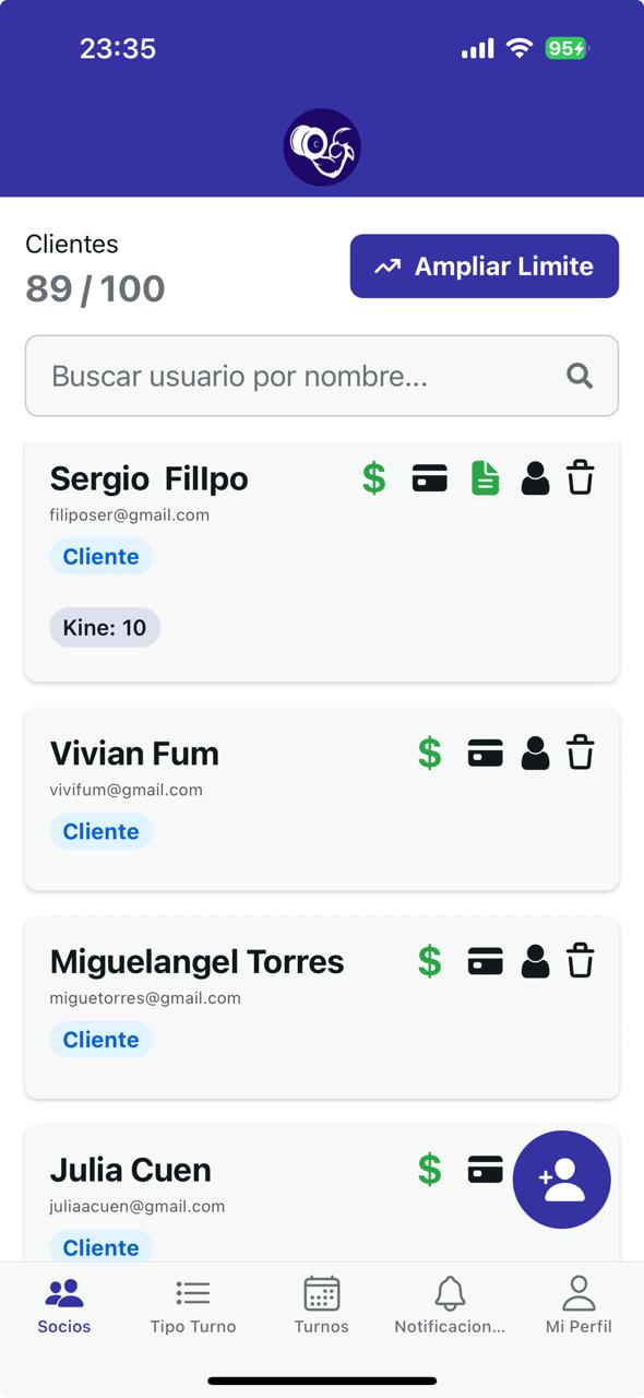 Muestra del panel de administrador de la app