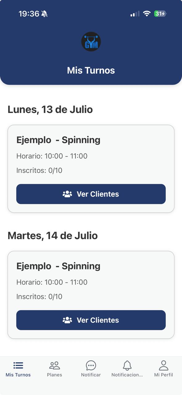 Muestra de la interfaz de profesional